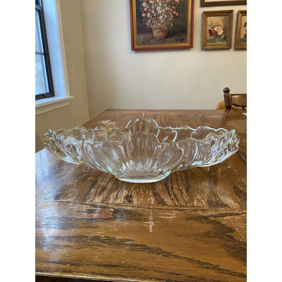 Vintage 1950s Jeannette Clear Glass Gondola Oblong 15" Centerpiece Bowl - Picture 1 of 8